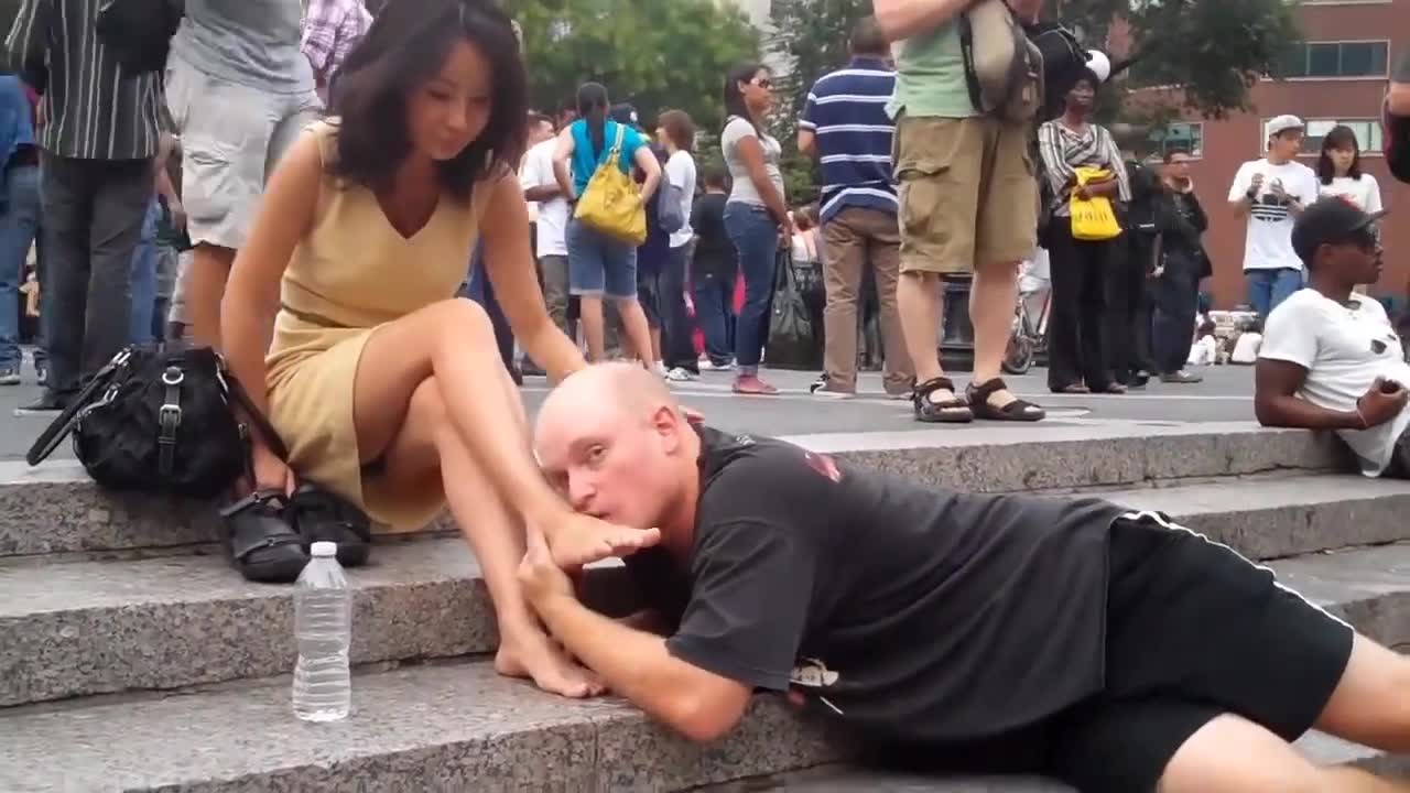 Man Licks Asian Feet And Gets Patted On The Head Out In Public