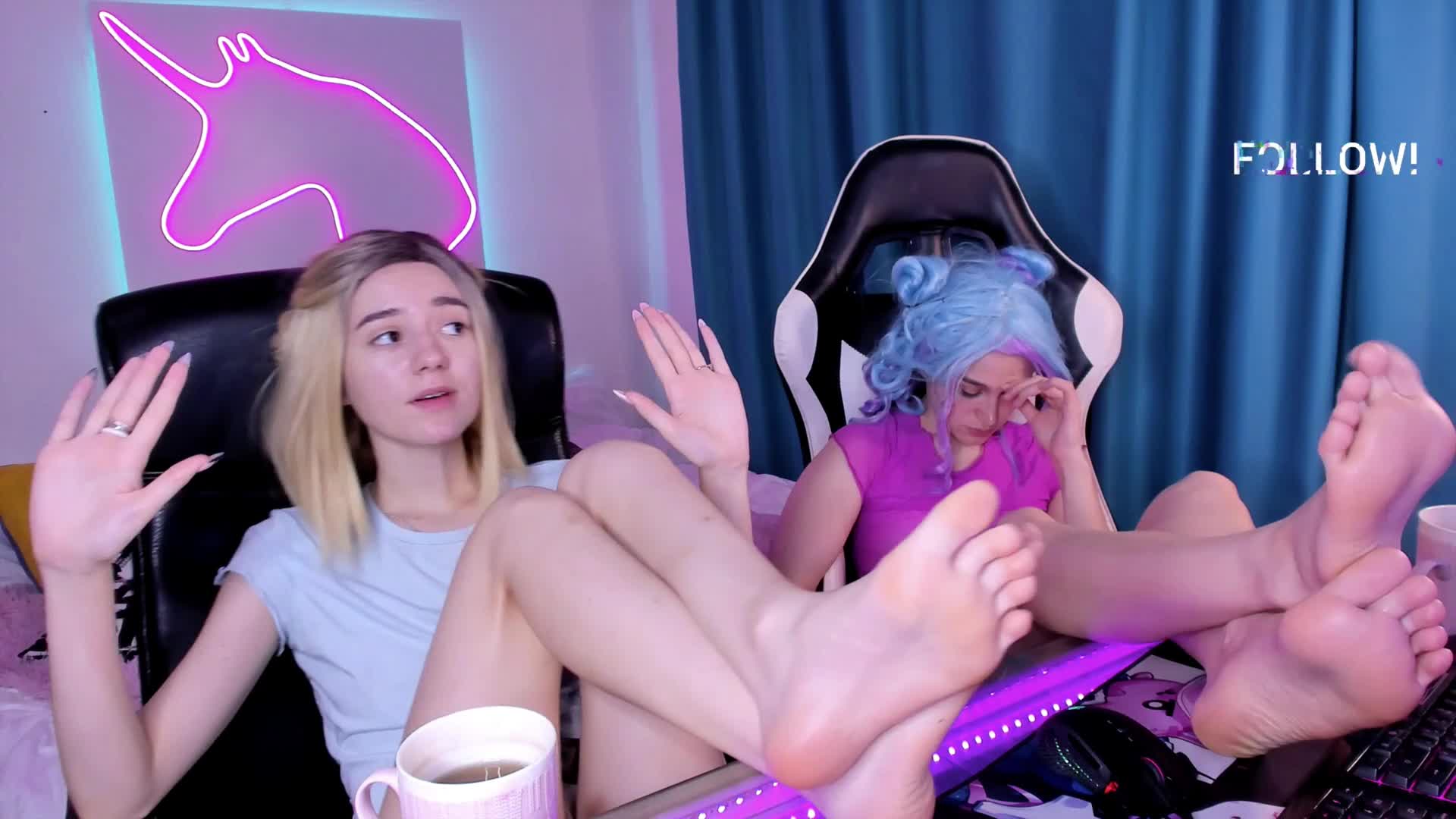 2 Sexy pairs of feet on dashboard on webcam