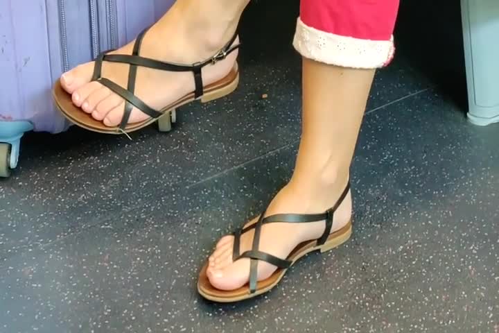 Candid milf feet in train